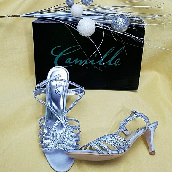 Shoes - CAMILLE Silver satin & rhinestone high heels